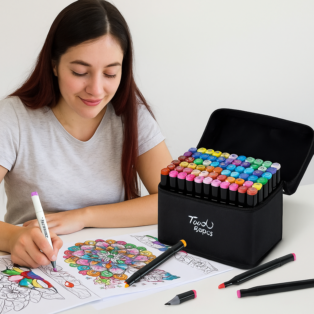 Set Con 80 Plumones Marcadores Doble