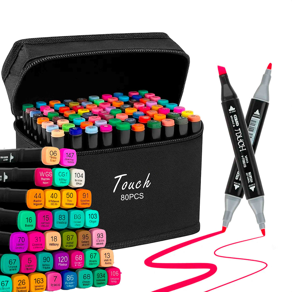 Set Con 80 Plumones Marcadores Doble